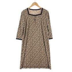 〇〇 Leilian レリアン レディース ワンピース 七分袖 サイズ7 ブラウン Aランク