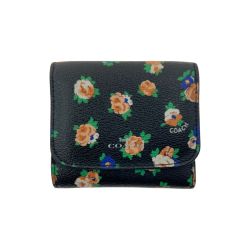 〇〇 COACH コーチ 花柄 三つ折り財布 F57976 ブラック Bランク