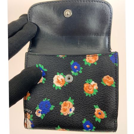  COACH コーチ 花柄 三つ折り財布 F57976 ブラック