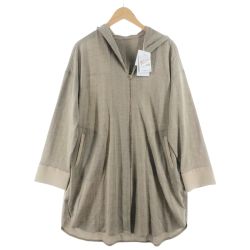 〇〇 PINORE ピノーレ レディース コート チェック 1つボタン フード付き サイズ40 ベージュ Sランク