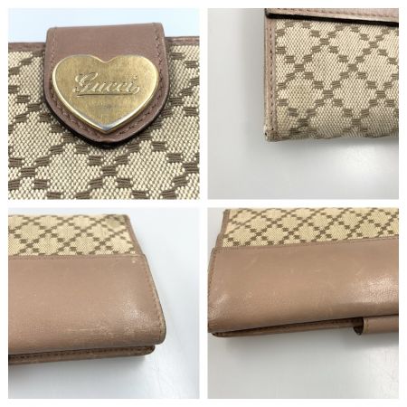  GUCCI グッチ Wホック ハートプレート ディアマンテ 二つ折り財布 203550 ベージュ x ピンク