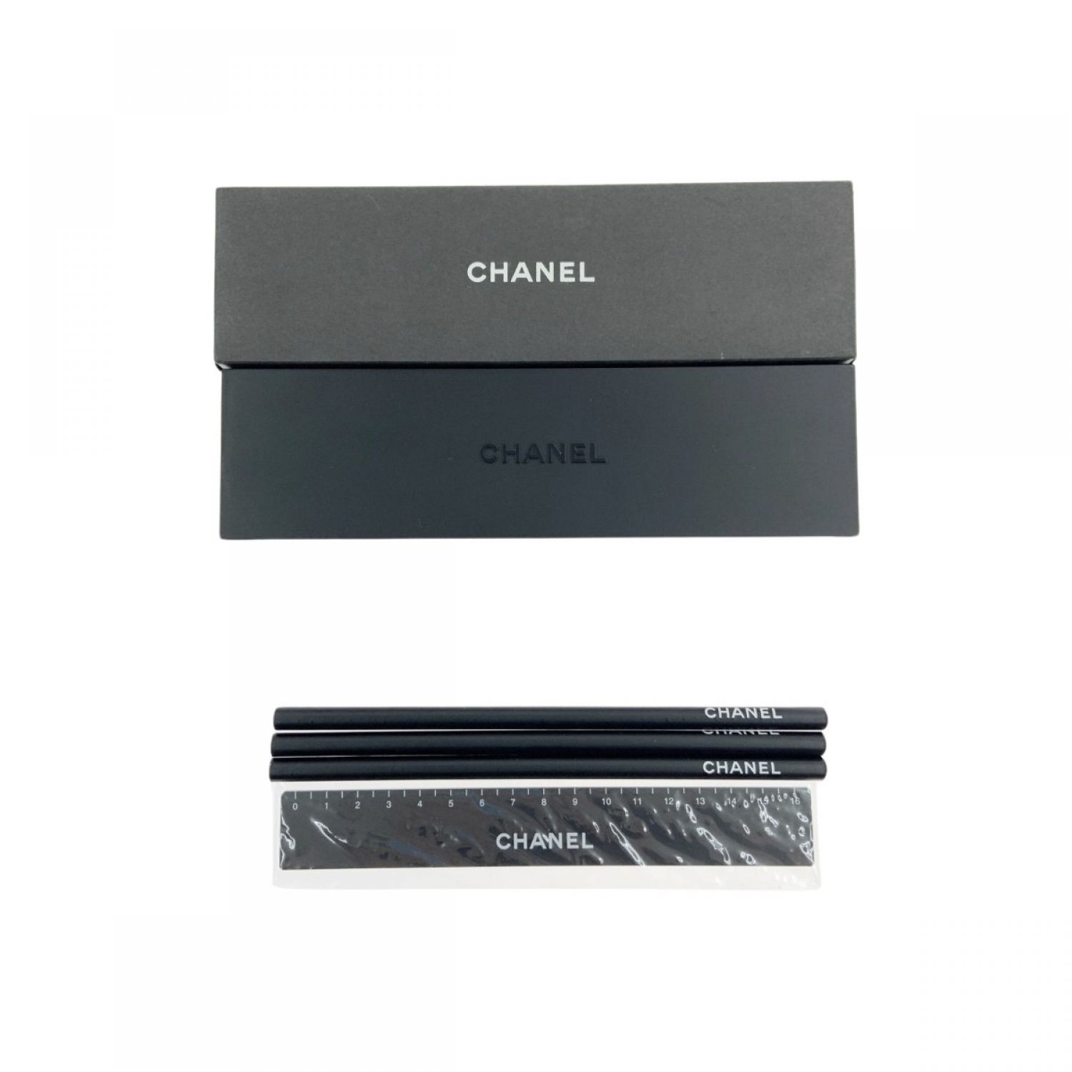 CHANEL シャネル ノベルティ ペンケース セット 鉛筆 定規 ブラック Sランク
