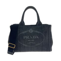 〇〇 PRADA プラダ ミニカナパ デニム ファブリック 2WAYハンドバッグ 1BG439 Bランク