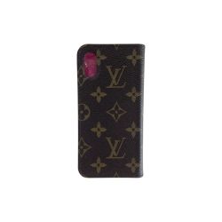 〇〇 LOUIS VUITTON ルイヴィトン モノグラム IPHONE X フォリオ iPhoneX/XSケース　 M63444 ブラウン x ピンク Bランク