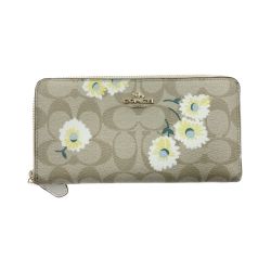 〇〇 COACH コーチ ラウンドファスナー シグネチャー 花柄 長財布 3370 ベージュ Aランク