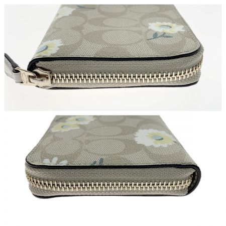  COACH コーチ ラウンドファスナー シグネチャー 花柄 長財布 3370 ベージュ