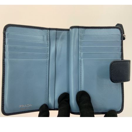  PRADA プラダ L字ファスナー短財布 サフィアーノ 1ML225 ネイビー