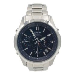 〇〇 CASIO カシオ LINEAGE メンズ 腕時計 ソーラークロノグラフ LIW-M610 シルバー x ネイビー Bランク