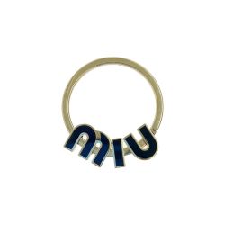 〇〇 MIUMIU ミュウミュウ メタルキーリング ロゴ キーホルダー チャーム 5PS054 2F4A ゴールド x ブラック Bランク