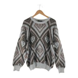 〇〇 VALENTINO MONICA メンズ ニット サイズM カーキ×ホワイト Bランク