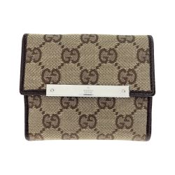 〇〇 GUCCI グッチ GGキャンバス コンパクトウォレット Wホック 二つ折り財布 112716 ベージュ Bランク