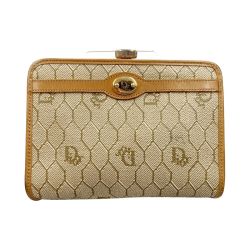〇〇 Christian Dior クリスチャンディオール ハニカム柄 がま口 コインケース 小銭入れ ベージュ Bランク