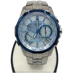 〇〇 CASIO カシオ オシアナス マンタ ソーラー電波クォーツ 5285 シルバー x ブルー Bランク