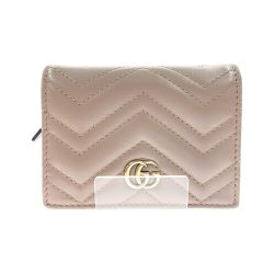 〇〇 GUCCI グッチ GGマーモント コイン＆札入れ付 カードケース 二つ折り短財布  466492 ライトピンク Bランク