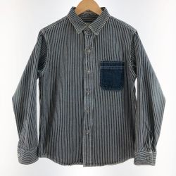〇〇 KOJIMA GENES メンズ シャツジャケット ヒッコリーストライプ サイズM インディゴ×ホワイト Bランク