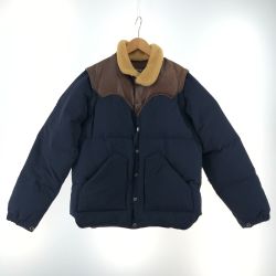〇〇 SUGAR CANE シュガーケーン メンズ レザーヨーク ダウンジャケット サイズL SC11788 ネイビー×ブラウン Bランク