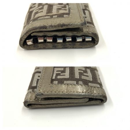 FENDI フェンディ ズッキーノ 三つ折り 6連キーケース 8AP002 ベージュ x ブラウン 現状渡し