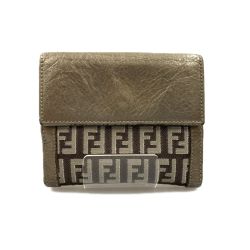 〇〇 FENDI フェンディ ズッカ柄 二つ折り 短財布 ベージュ Bランク