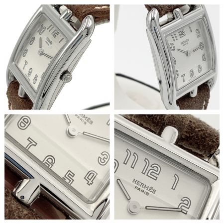  HERMES エルメス ケープコッド ドゥブルトゥール クォーツ 腕時計 シルバー x ブラウン