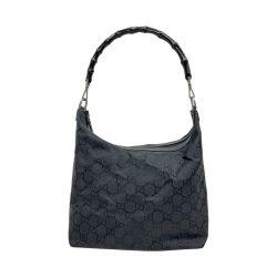 〇〇 GUCCI グッチ バンブー GG ナイロン レザー ハンドバッグ 000-0833 ブラック Bランク