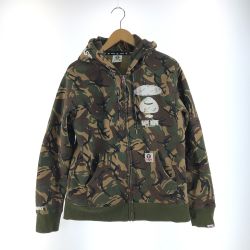 〇〇 A BATHING APE アベイシングエイプ メンズ マウンテンパーカー カモフラージュ柄 サイズL オリーブ Bランク