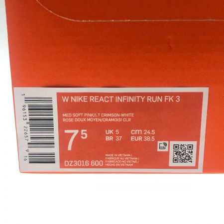  NIKE ナイキ リアクト インフィニティ ラン フライニット 3 ランニングシューズ 24.5cm DZ3016-600 ピンク