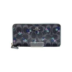 〇〇 COACH コーチ シグネチャー ラウンドファスナー長財布 花柄 F59729 ブルー Cランク