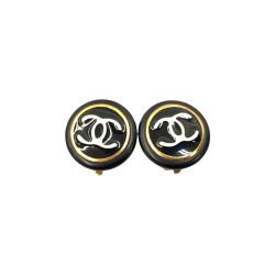 〇〇 CHANEL シャネル ココマーク ラウンド イヤリング 96A   A06030 Y02046 ブラック x ゴールド Bランク