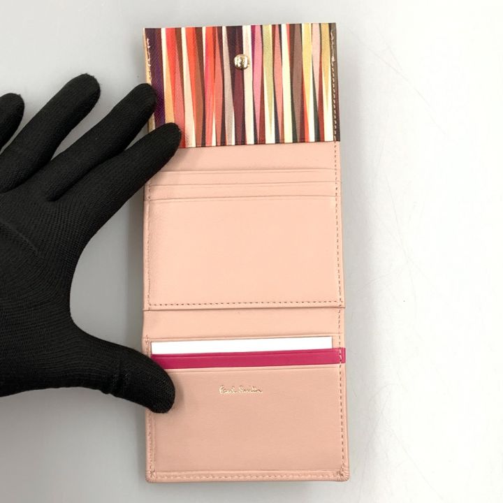 Paul Smith ポールスミス クロスオーバーストライプトリム 三つ折り がま口財布 PWD544 ピンク｜中古｜なんでもリサイクルビッグバン