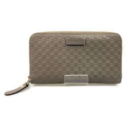 〇〇 GUCCI グッチ  マイクログッチシマ ラウンドファスナー 長財布  449391 グレー Bランク