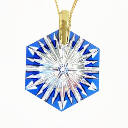  カガミクリスタル 江戸切子 ペンダント 星紋 ネックレス ブルー x ゴールド