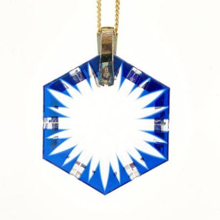  カガミクリスタル 江戸切子 ペンダント 星紋 ネックレス ブルー x ゴールド