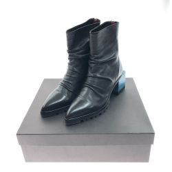 〇〇 HALMANERA ハルマネラ レディース  ポインテッドカラーブロックチャンキーブーツ サイズ36 SELINE12 ブラック×ブルー Bランク