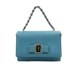 〇〇 Salvatore Ferragamo サルヴァトーレフェラガモ ヴァラ リボン 2way ショルダーバッグ ブルー Bランク