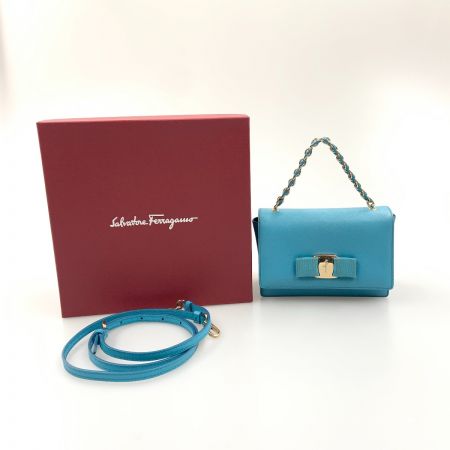  Salvatore Ferragamo サルヴァトーレフェラガモ ヴァラ リボン 2way ショルダーバッグ ブルー