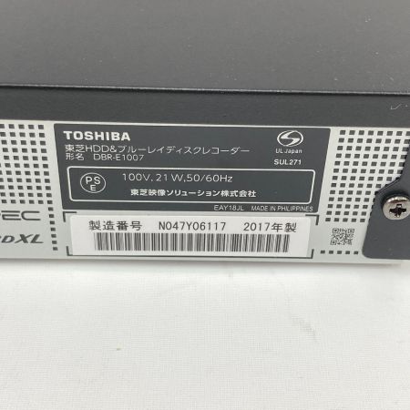 TOSHIBA 東芝 Blu-rayレコーダー REGZAブルーレイ DBR-E1007 2017年製 1TB