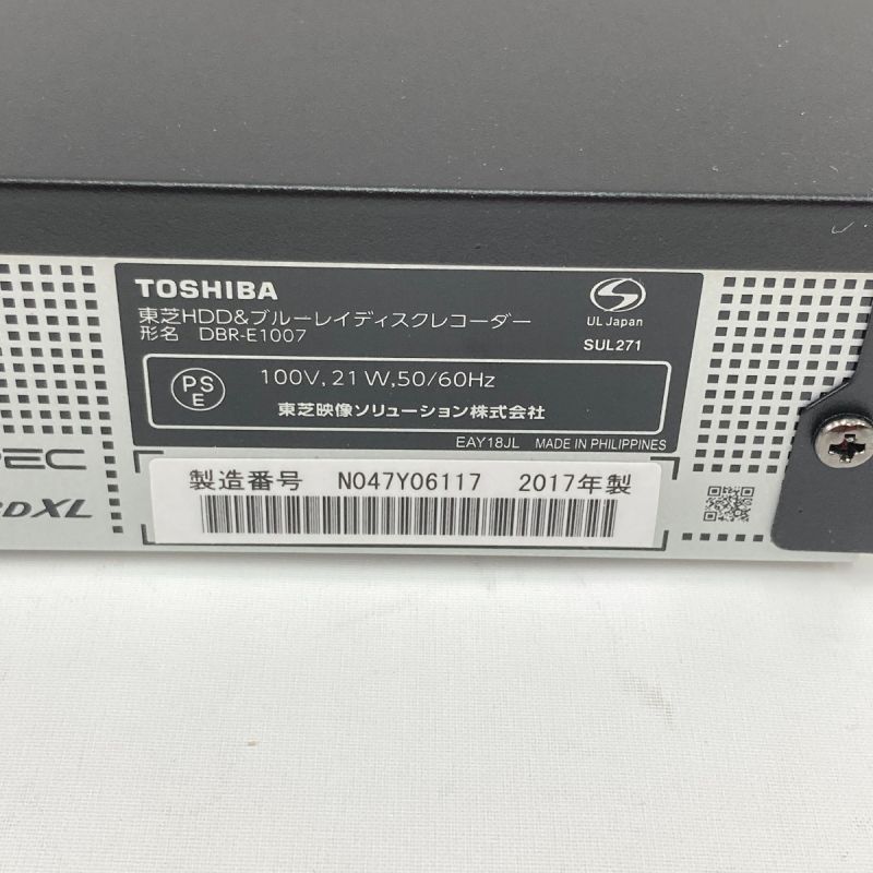 中古】 TOSHIBA 東芝 Blu-rayレコーダー REGZAブルーレイ DBR-E1007