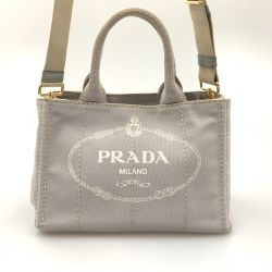 〇〇 PRADA プラダ ミニカナパ ファブリック 2WAYハンドバッグ 2WAYバッグ 1BG439 グレー Bランク