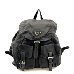〇〇 PRADA プラダ ロゴプレート ナイロン リュックサック ブラック Bランク