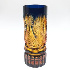   黒木国昭作 銘花器 綾切子 花器 花瓶 ブルー Bランク