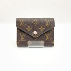 〇〇 LOUIS VUITTON ルイヴィトン モノグラム ポルトフォイユ ヴィクトリーヌ 三つ折り短財布  M62360 ブラウン×ピンク イニシャル入り Bランク