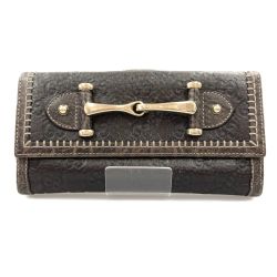 〇〇 GUCCI グッチ シマライン ホースビット GG 長財布 224257 ダークブラウン Cランク