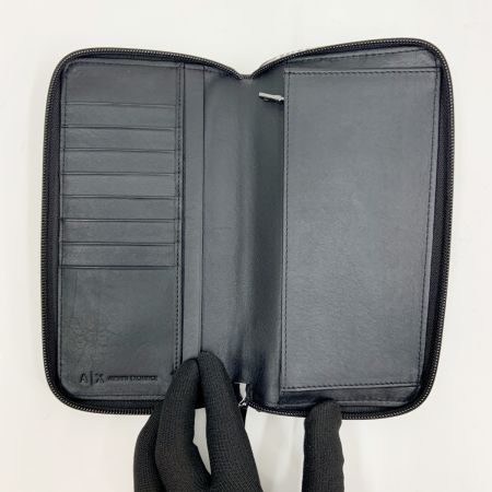  ARMANI アルマーニ  EXCHANGE  AX ラウンド ロゴ ファスナー レザー長財布 ブラック