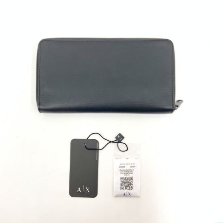  ARMANI アルマーニ  EXCHANGE  AX ラウンド ロゴ ファスナー レザー長財布 ブラック