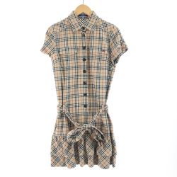 〇〇 BURBERRY LONDON バーバリーロンドン レディース ワンピース サイズ38 ベージュ チェック リボンつき Bランク