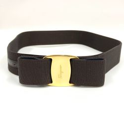 〇〇 Salvatore Ferragamo サルヴァトーレフェラガモ ヴァラリボン ベルト ブラウン x ゴールド Bランク