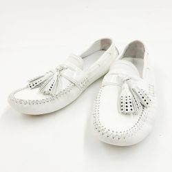 〇〇 JIMMY CHOO ジミーチュウ タッセル スリッポン ローファー シューズ ホワイト Cランク