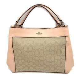 〇〇 COACH コーチ シグネチャー ハンドバッグ ２WAY ショルダーバッグ F29548 ベージュ x ピンク Bランク