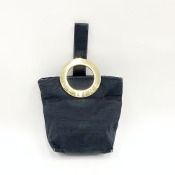 〇〇 CELINE セリーヌ サークルロゴ ミニポーチ カバン 化粧ポーチ ナイロン ブラック Dランク