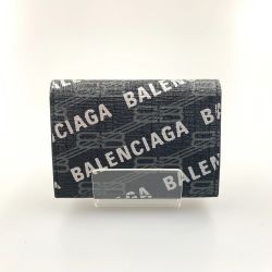 〇〇 BALENCIAGA バレンシアガ SIGNATURE MINI ウォレット 三つ折り財布 594312 ブラック Bランク